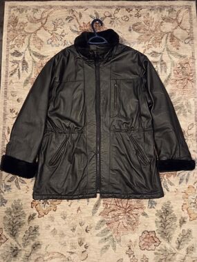 EMC Womans Leather Coat with Fur Trim